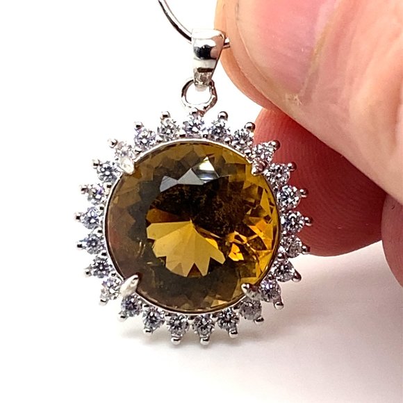 Congo Citrine 11.30ct White Gold Silver Pendant